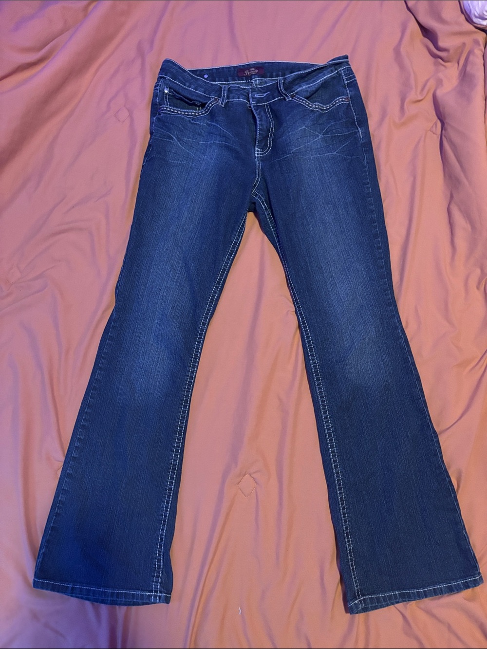 Flared Dark Blue Women's Jeans - Mid-Rise Stretch